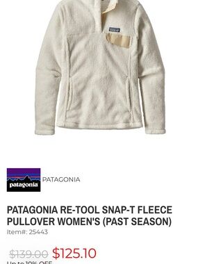 Patagonia Fleece Pullover in Cream with Beige Trim